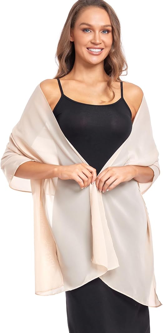 Women's Beige Chiffon Scarf 175x70cm - Ultra Soft Lightweight for Travel & Shoulder - Compact Design - Image 5