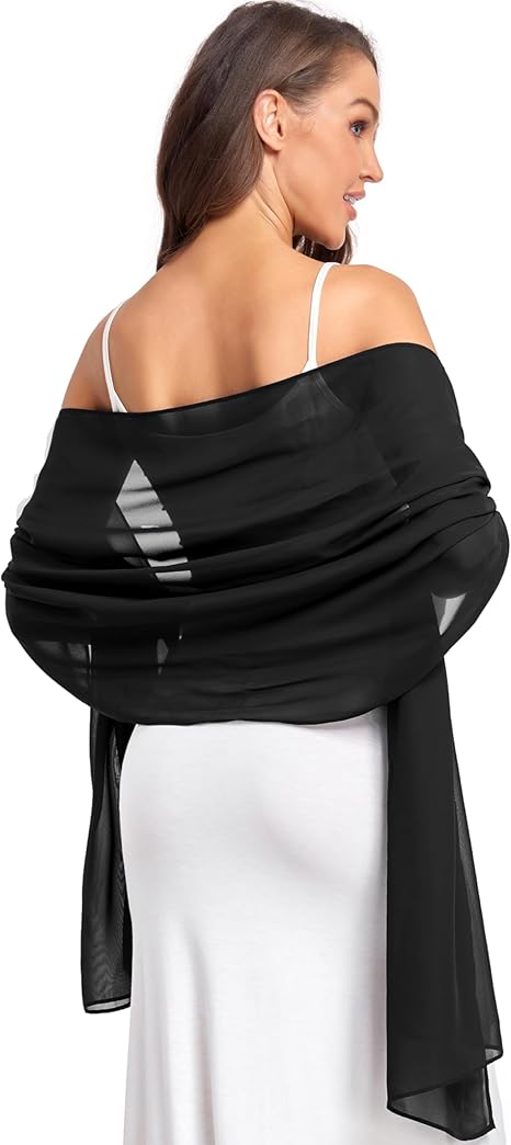 Women's Chiffon Scarf 175x70cm Black Beige Soft Lightweight Shoulder Wrap for Travel - Image 1