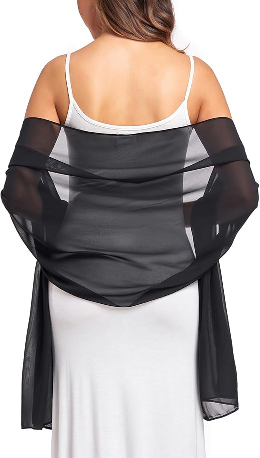Women's Chiffon Scarf 175x70cm Black Beige Soft Lightweight Shoulder Wrap for Travel - Image 2