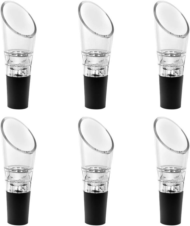 6 Piece Black Wine Pourers with Conical Silicone Stopper Silicone Seal and Aeration Function - Image 1