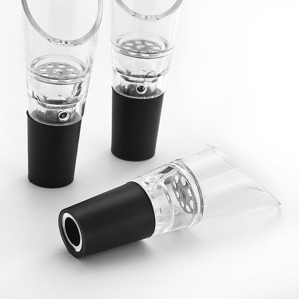 6 Piece Black Wine Pourers with Conical Silicone Stopper Silicone Seal and Aeration Function - Image 2