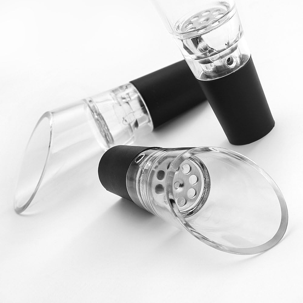 6 Piece Black Wine Pourers with Conical Silicone Stopper Silicone Seal and Aeration Function - Image 3
