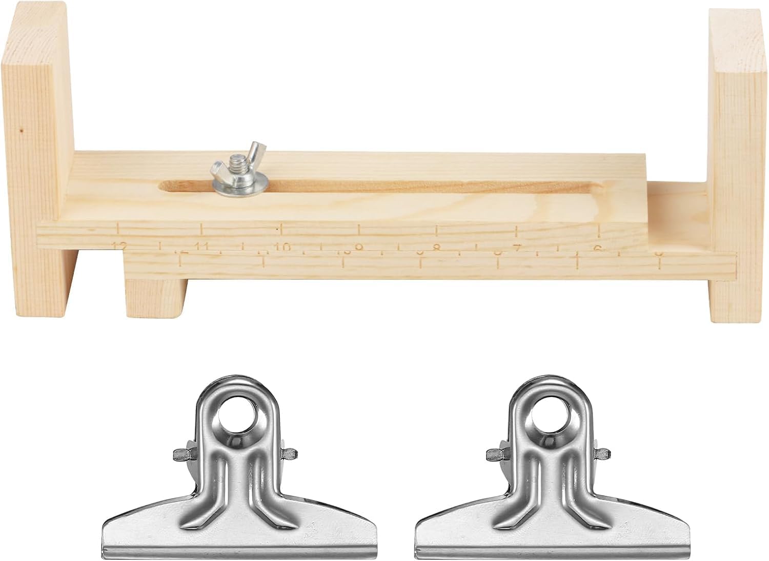 Adjustable Wooden Bracelet Weaving Frame with Double Scale 2 Clamps for DIY Bracelet Belt Keychain Making - Image 1