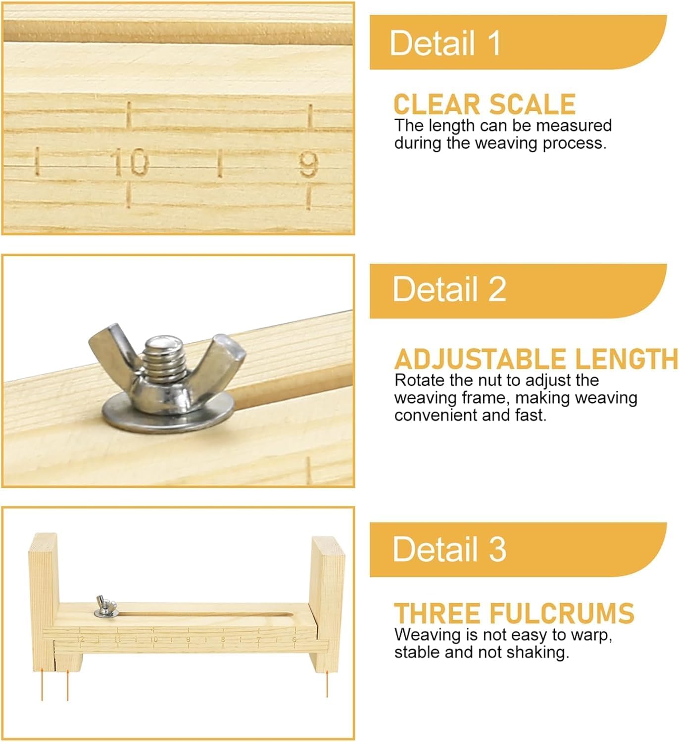Adjustable Wooden Bracelet Weaving Frame with Double Scale 2 Clamps for DIY Bracelet Belt Keychain Making - Image 4