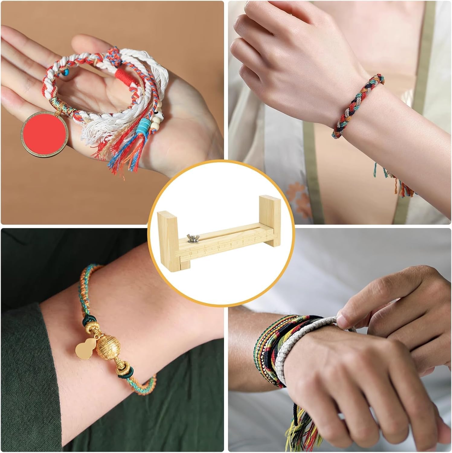 Adjustable Wooden Bracelet Weaving Frame with Double Scale 2 Clamps for DIY Bracelet Belt Keychain Making - Image 7