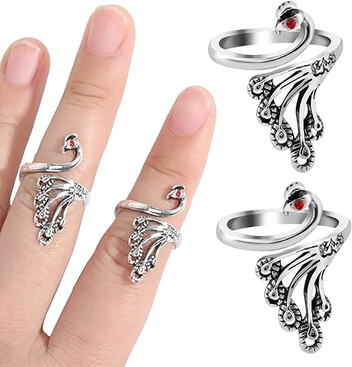 2 Pack Adjustable Yarn Guides for Crocheting & Knitting - Finger Ring Holders - Silver - Image 1