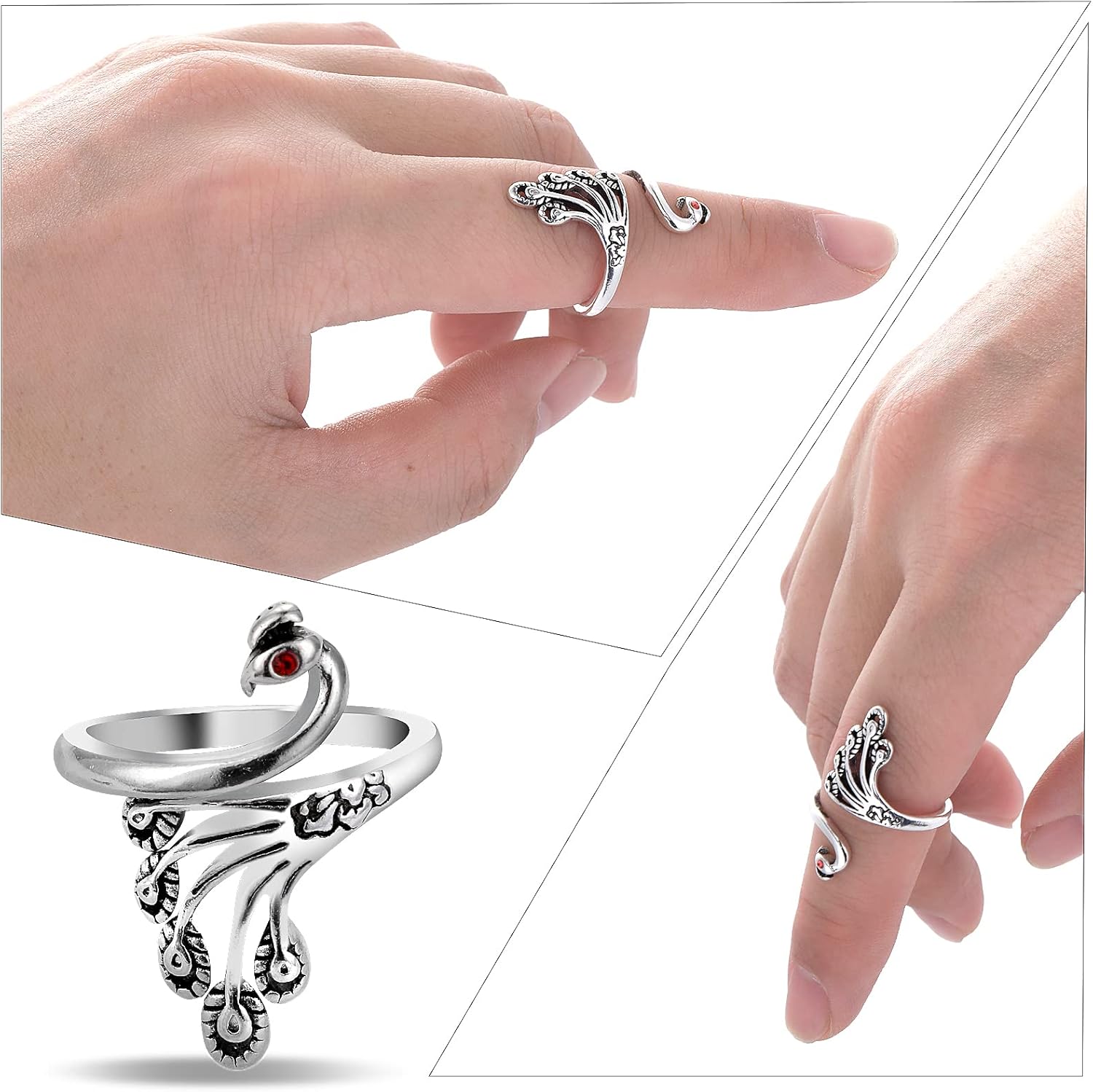2 Pack Adjustable Yarn Guides for Crocheting & Knitting - Finger Ring Holders - Silver - Image 2