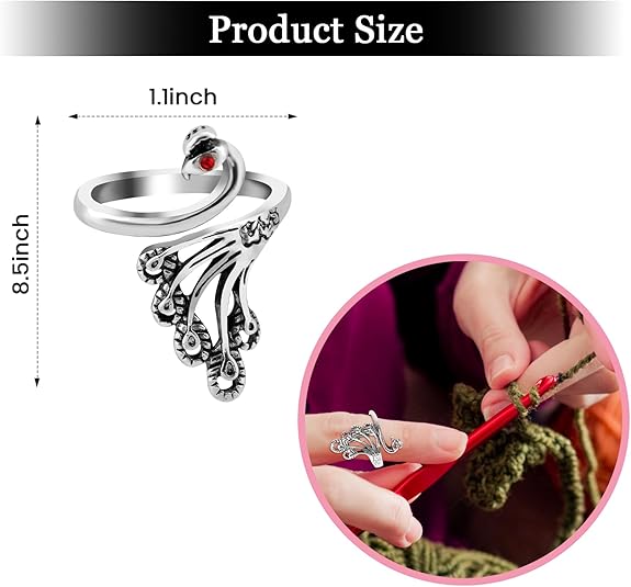 2 Pack Adjustable Yarn Guides for Crocheting & Knitting - Finger Ring Holders - Silver - Image 3