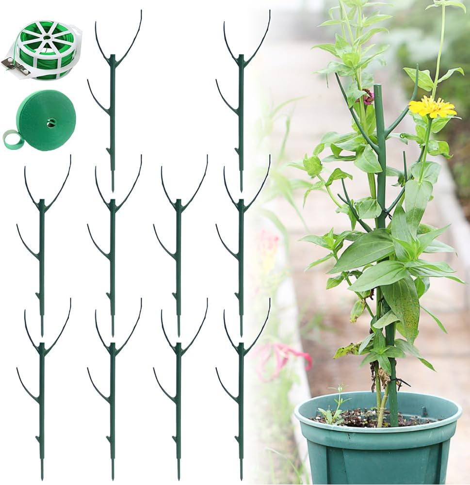 10 Pack Stackable Plant Support Stakes for Monstera - Includes 20m Binding Wire & Velcro - Climbing Plant Support Green - Image 1