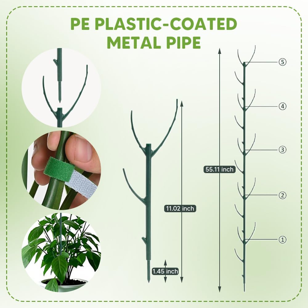 10 Pack Stackable Plant Support Stakes for Monstera - Includes 20m Binding Wire & Velcro - Climbing Plant Support Green - Image 2