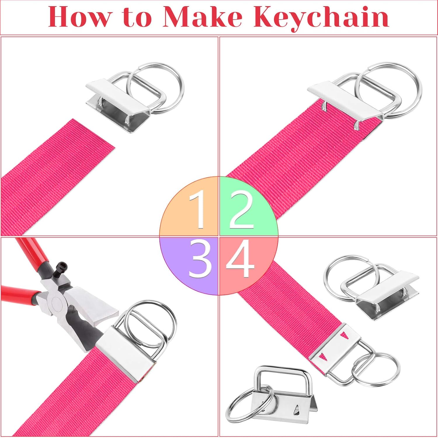 50 Pack 25mm Metal Keychain with Ring & Pliers - DIY Keychain Making Kit - Silver - Image 3