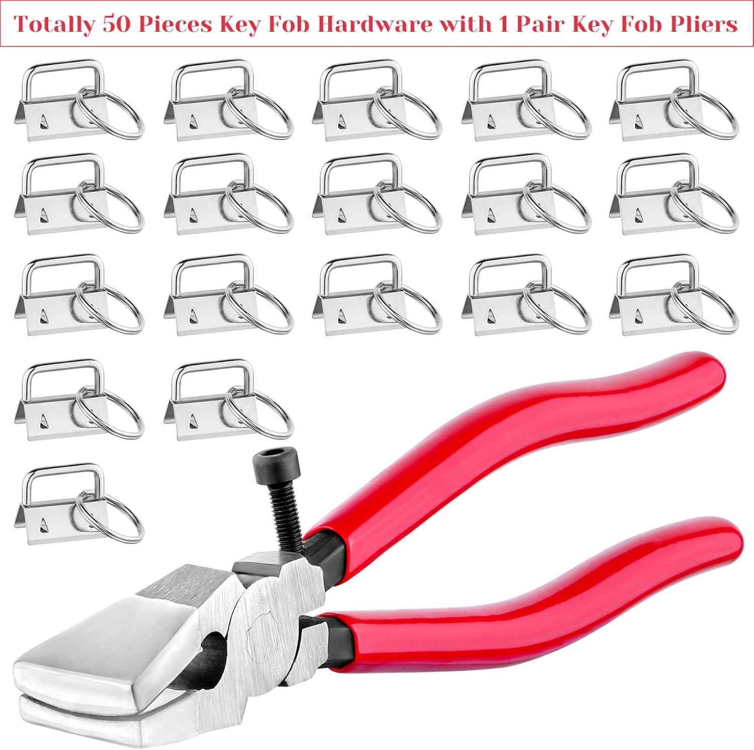 50 Pack 25mm Metal Keychain with Ring & Pliers - DIY Keychain Making Kit - Silver - Image 4