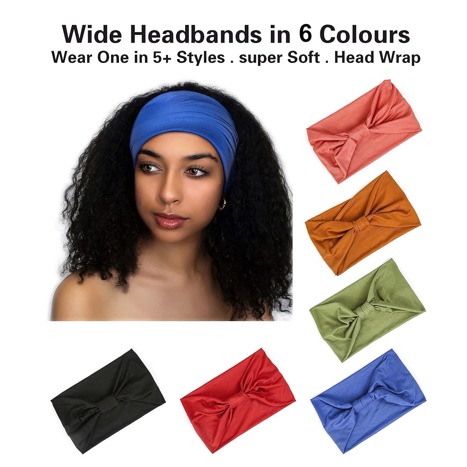 6 Pack Women's Sports Headbands Sweat Absorbent Elastic with Hair Ties for Yoga Fitness - Image 3