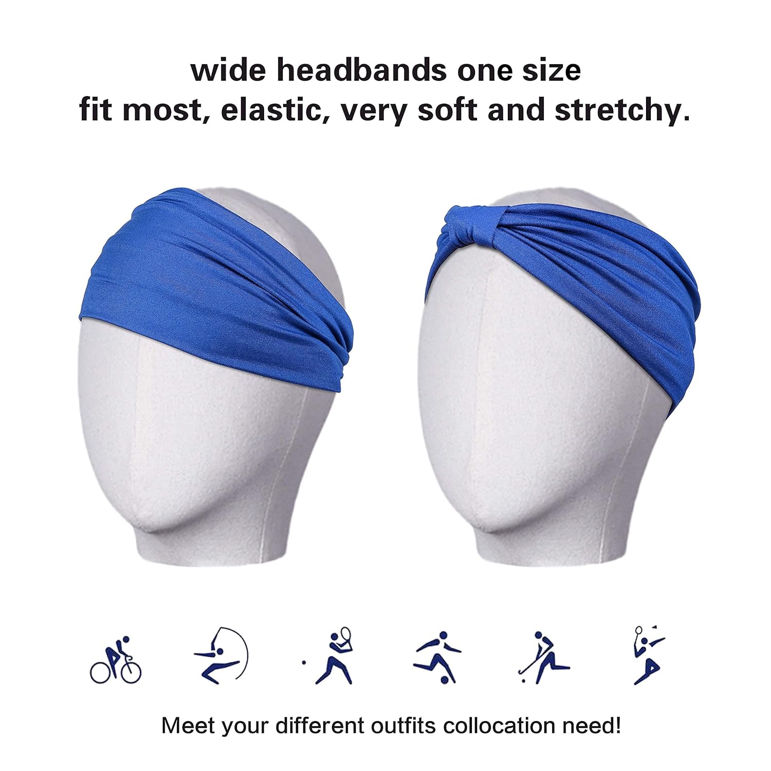 6 Pack Women's Sports Headbands Sweat Absorbent Elastic with Hair Ties for Yoga Fitness - Image 4