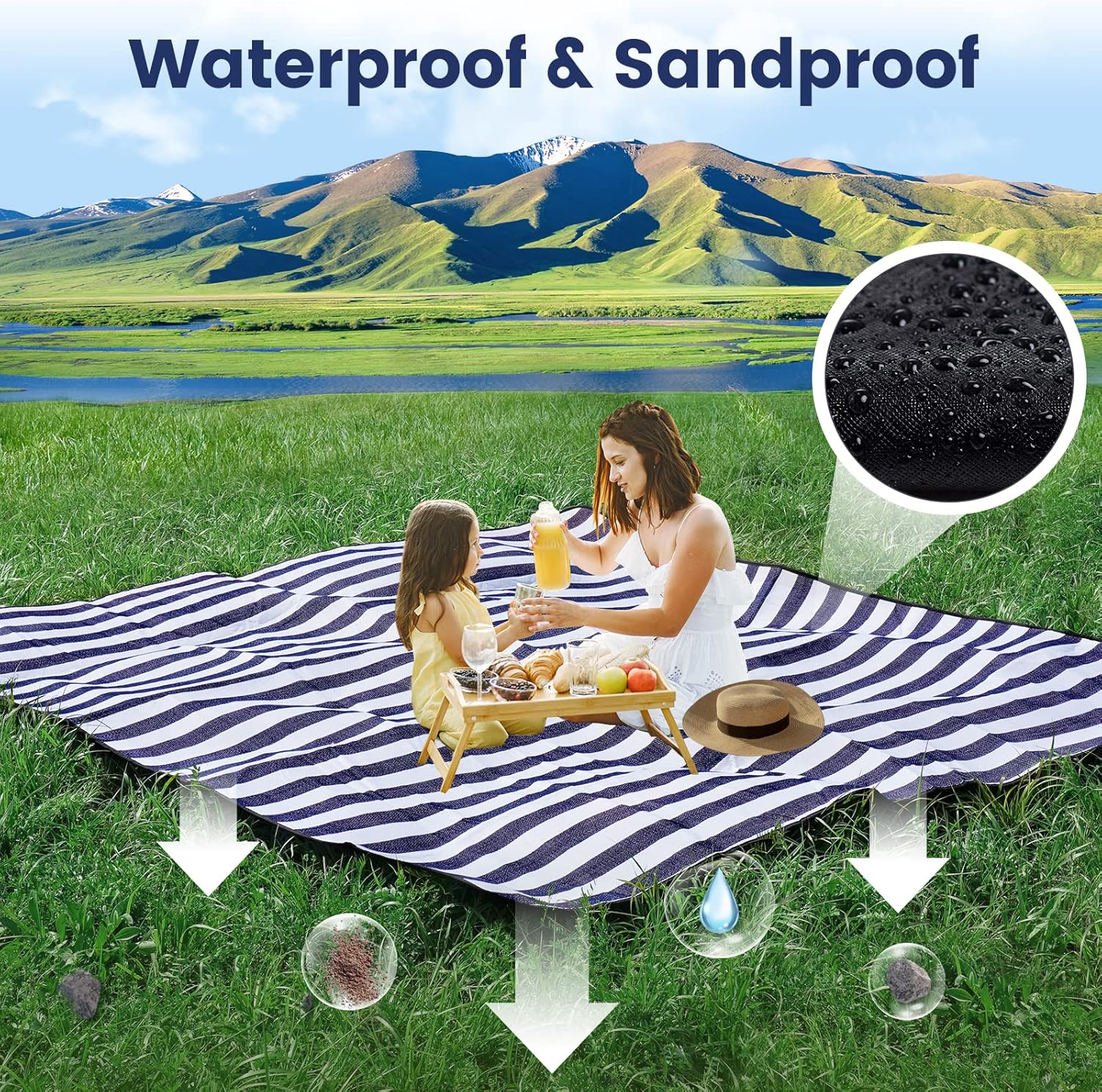 200x200cm Picnic Blanket Waterproof Sandproof Foldable for 6-8 People 3 Layers Ideal for Beach Park Camping - Image 4