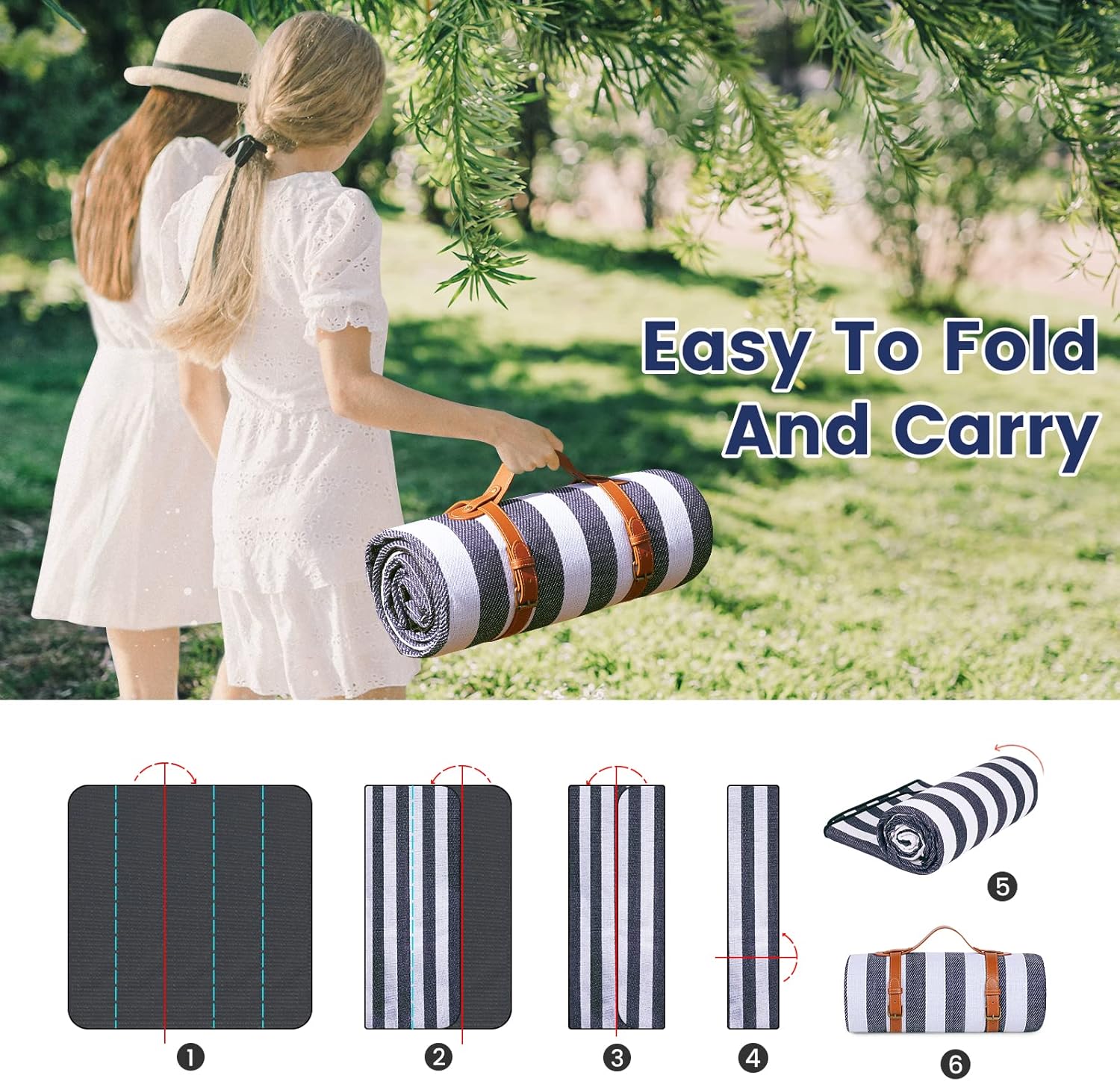 200x200cm Picnic Blanket Waterproof Sandproof Foldable for 6-8 People 3 Layers Ideal for Beach Park Camping - Image 5
