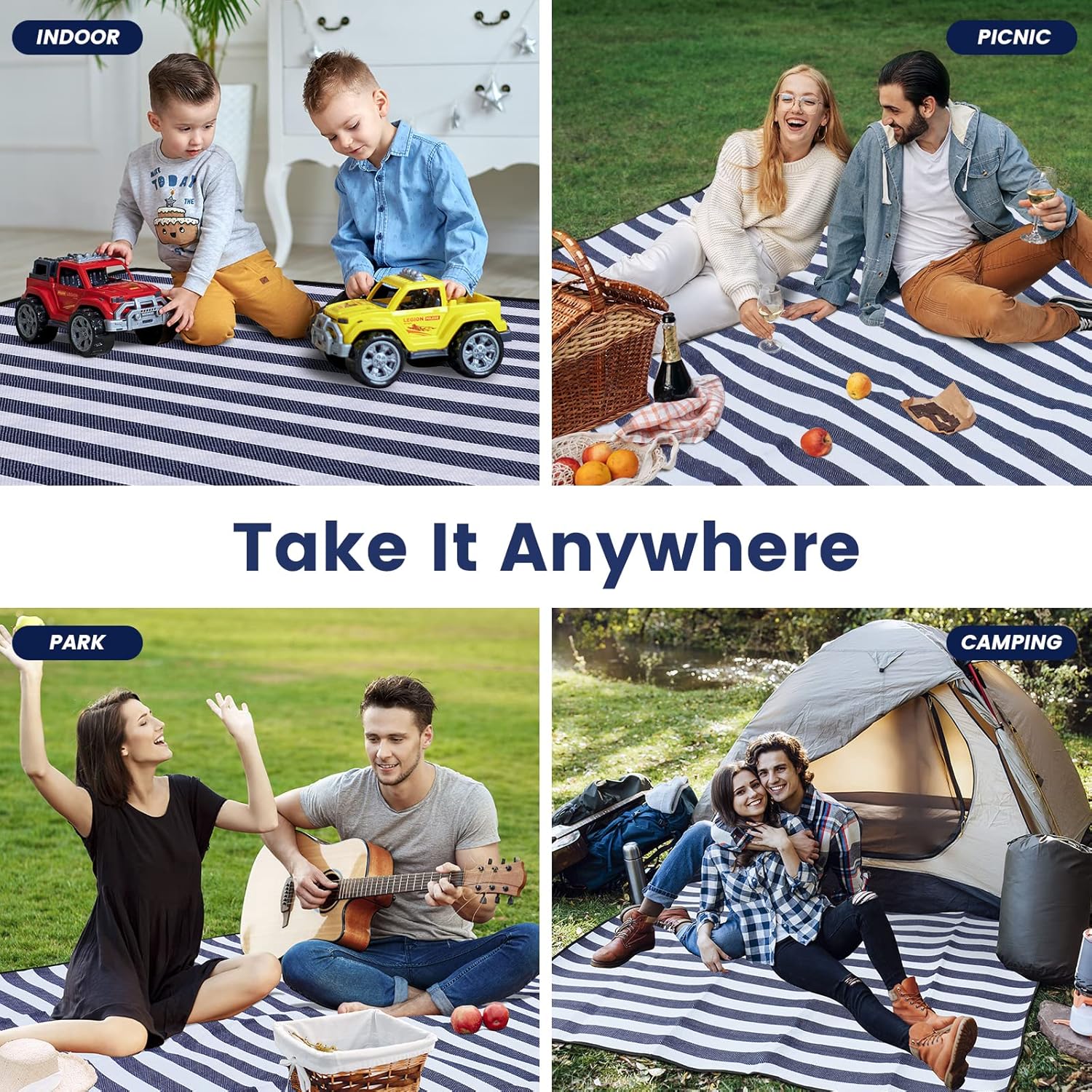 200x200cm Picnic Blanket Waterproof Sandproof Foldable for 6-8 People 3 Layers Ideal for Beach Park Camping - Image 6