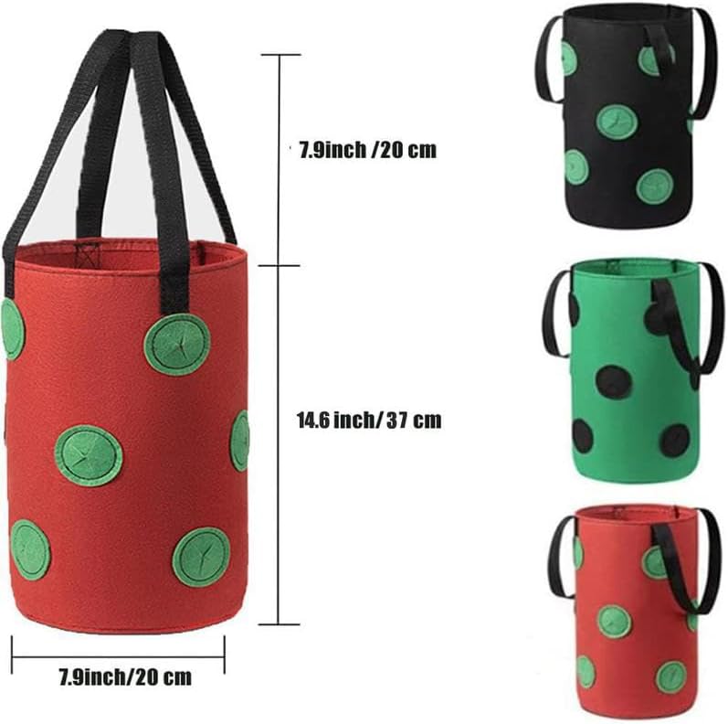 3 Pack Hanging Strawberry Planter Bags with 12 Holes Reusable Felt Grow Bags for Vegetables Herbs Flowers Ideal for Garden Balcony 20x37cm - Image 2