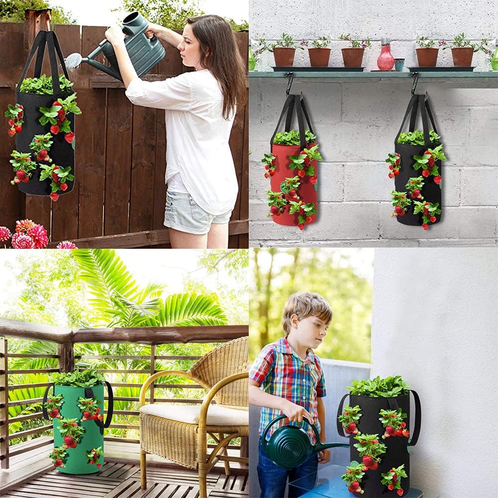 3 Pack Hanging Strawberry Planter Bags with 12 Holes Reusable Felt Grow Bags for Vegetables Herbs Flowers Ideal for Garden Balcony 20x37cm - Image 3