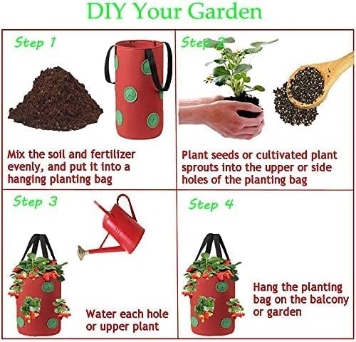 3 Pack Hanging Strawberry Planter Bags with 12 Holes Reusable Felt Grow Bags for Vegetables Herbs Flowers Ideal for Garden Balcony 20x37cm - Image 5