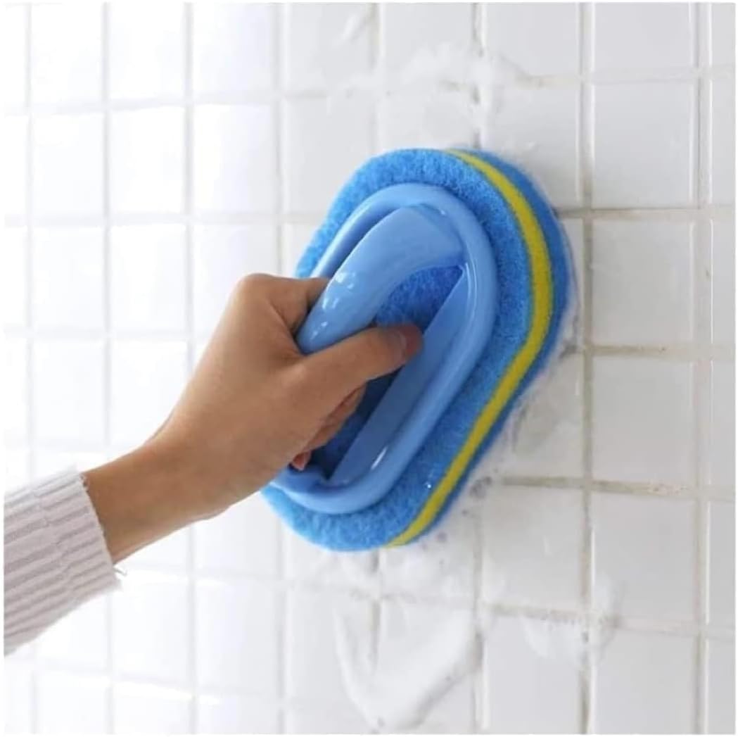 Blue Cleaning Brush with Handle Powerful Scrubber for Tiles Grout Bathroom Ergonomic Grip 14x9x7cm - Image 1