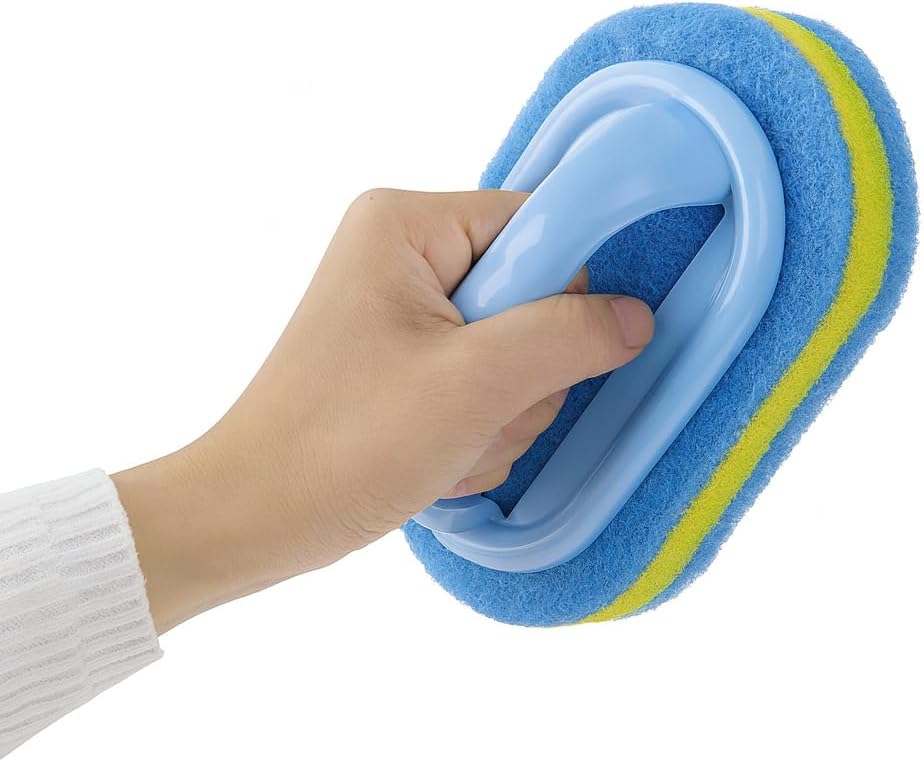 Blue Cleaning Brush with Handle Powerful Scrubber for Tiles Grout Bathroom Ergonomic Grip 14x9x7cm - Image 2