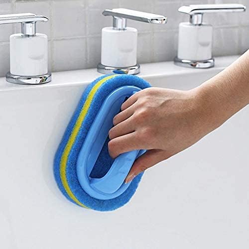 Blue Cleaning Brush with Handle Powerful Scrubber for Tiles Grout Bathroom Ergonomic Grip 14x9x7cm - Image 3