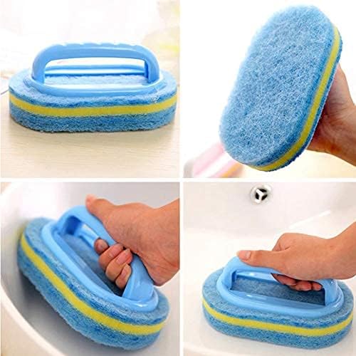 Blue Cleaning Brush with Handle Powerful Scrubber for Tiles Grout Bathroom Ergonomic Grip 14x9x7cm - Image 4