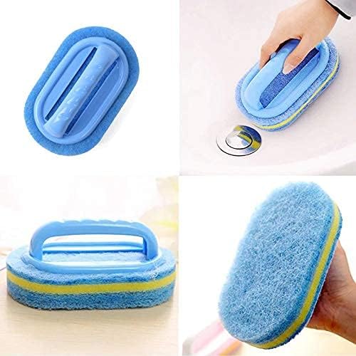 Blue Cleaning Brush with Handle Powerful Scrubber for Tiles Grout Bathroom Ergonomic Grip 14x9x7cm - Image 5