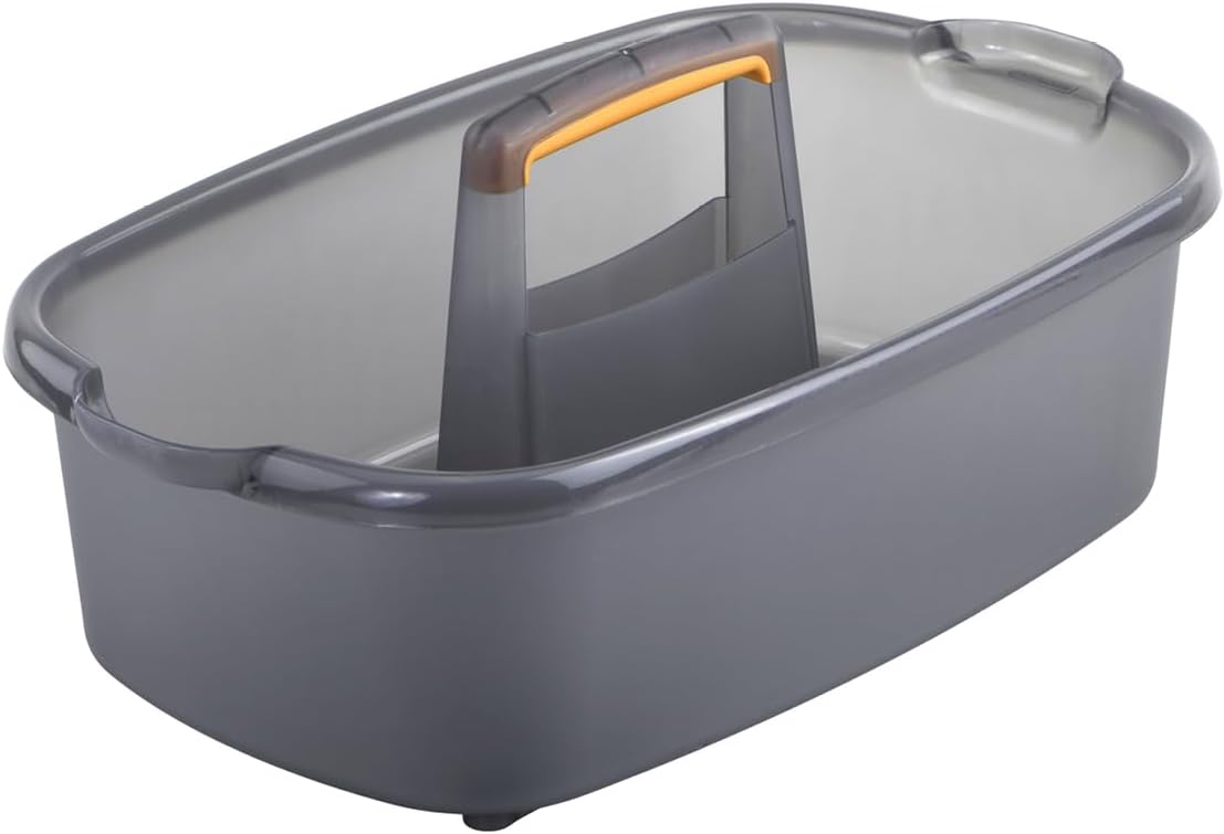 Multi-functional Storage Box with Handle 39x25x19cm Grey - Bathroom Kitchen Office Organiser Basket for Cleaning Supplies - Image 1