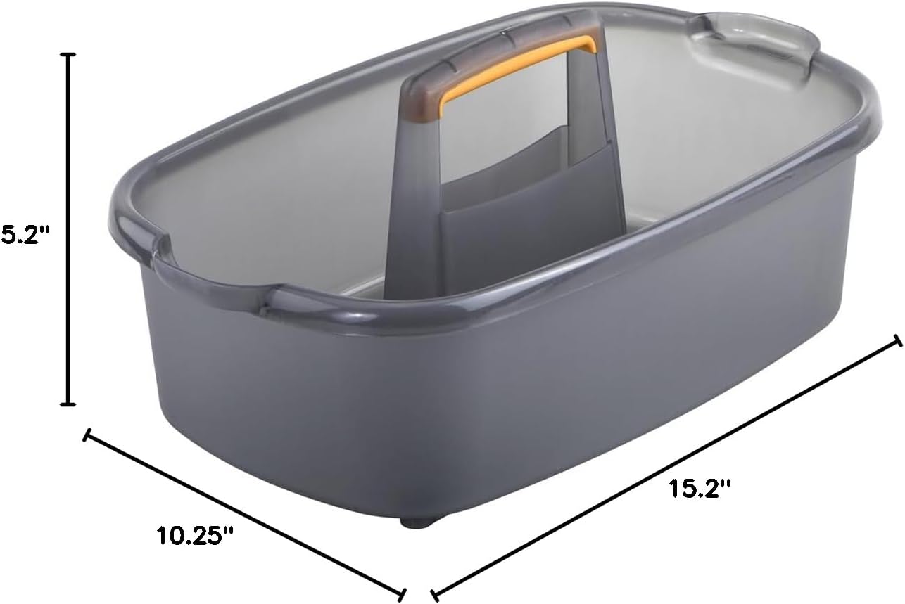 Multi-functional Storage Box with Handle 39x25x19cm Grey - Bathroom Kitchen Office Organiser Basket for Cleaning Supplies - Image 5