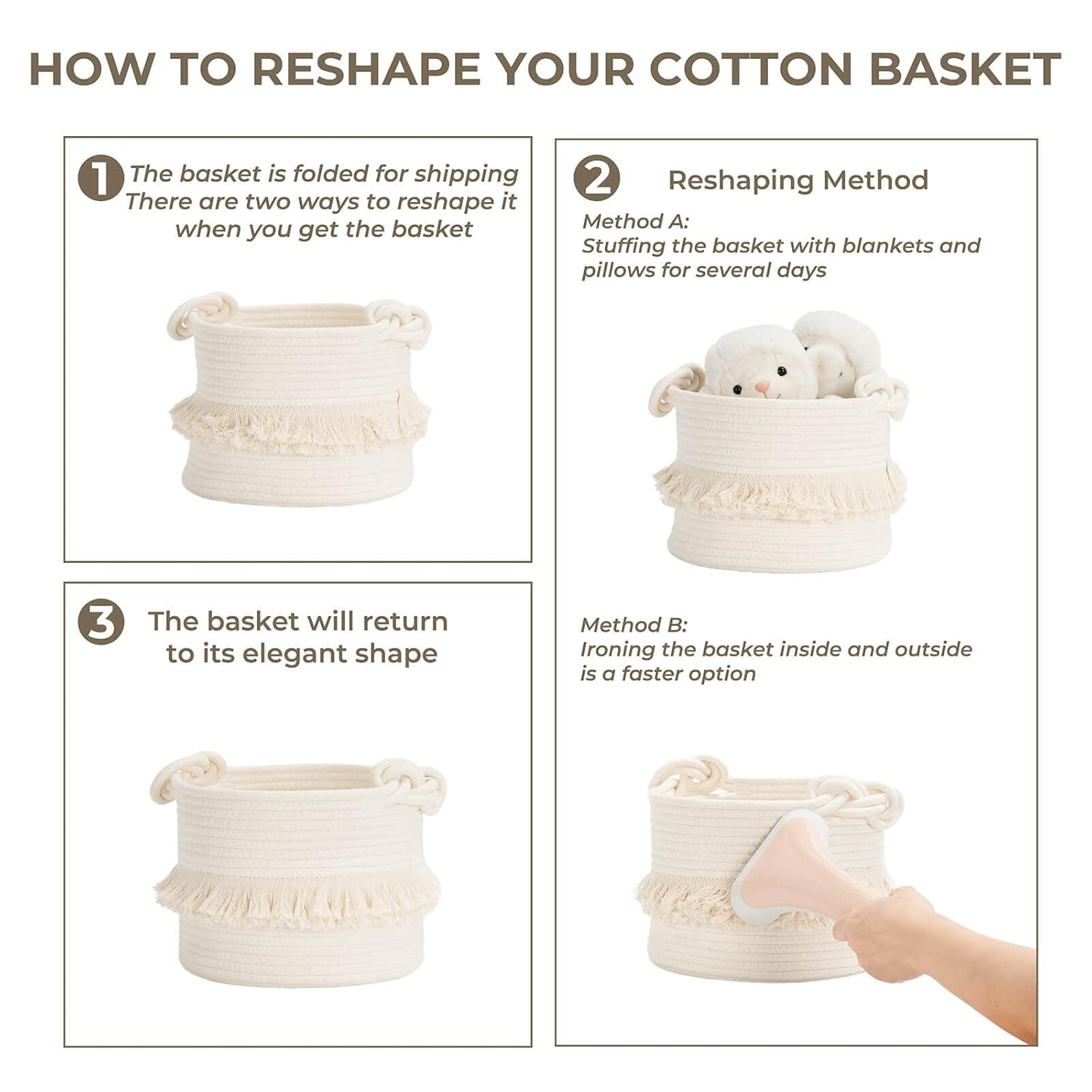Cotton Storage Basket with Tassels 18x24cm White Decorative Woven Organizer for Bedroom Living Room Kids Room Boho Style - Image 6