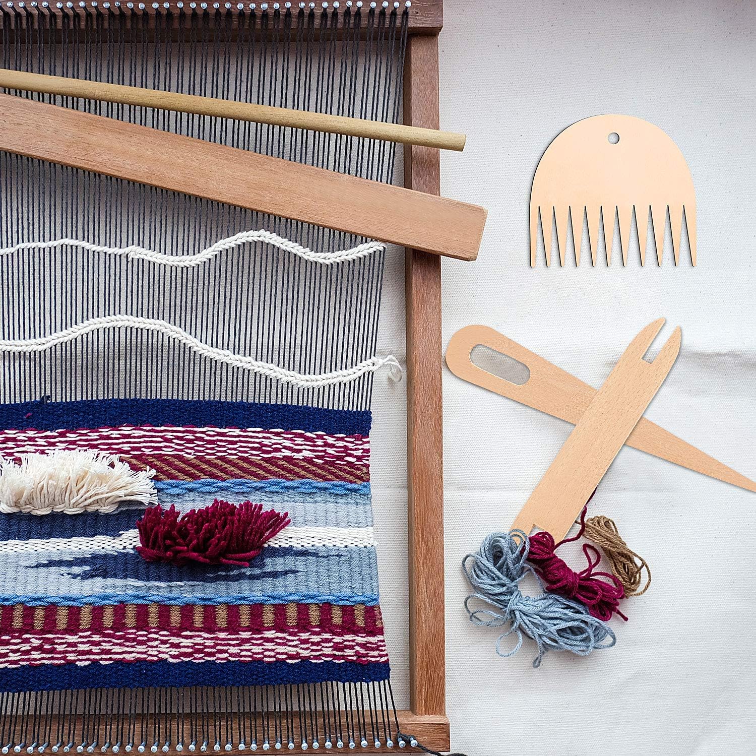 7-Delige Houten Weefset - Weefnaalden Weefspoel & Weefkam - Handweven DIY Gereedschap - Tapestry Wandtapijt Breien - Cadeau Breien Weven - Image 4