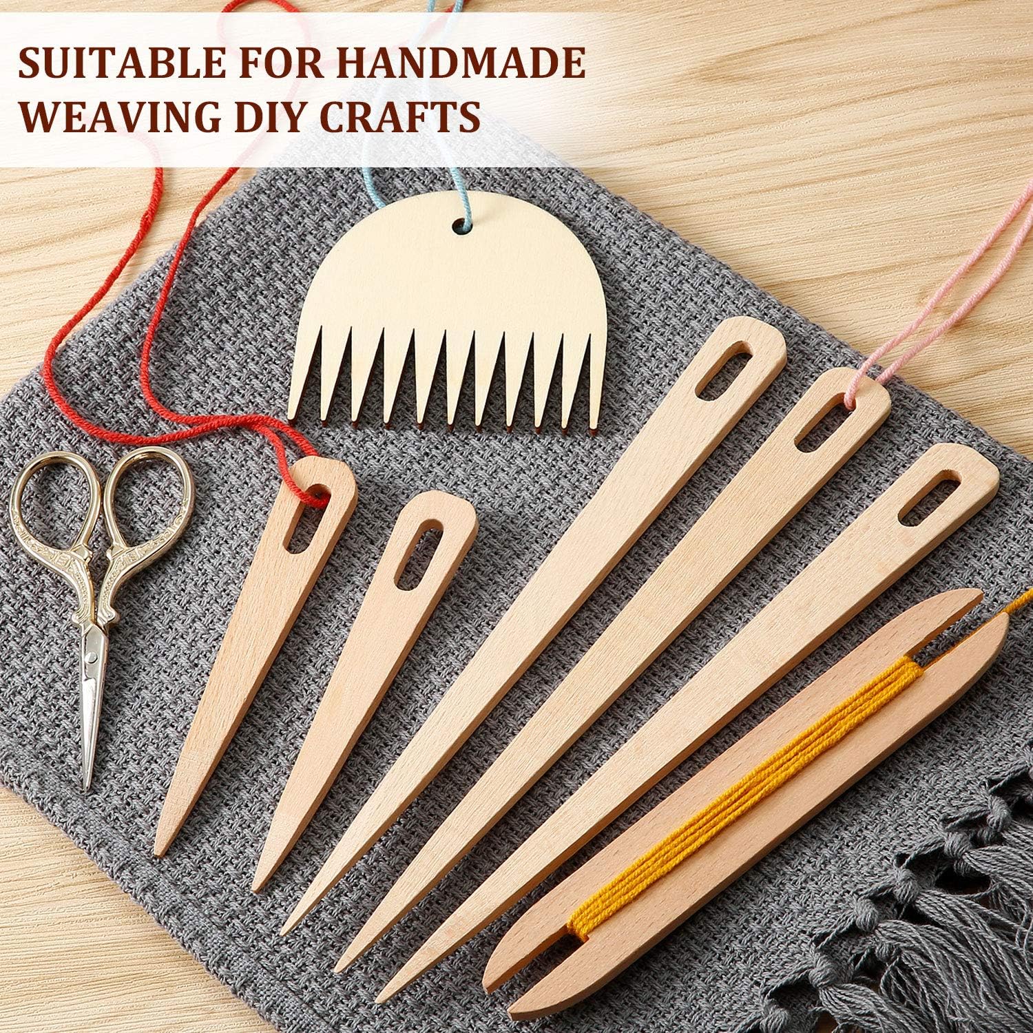 7-Delige Houten Weefset - Weefnaalden Weefspoel & Weefkam - Handweven DIY Gereedschap - Tapestry Wandtapijt Breien - Cadeau Breien Weven - Image 6