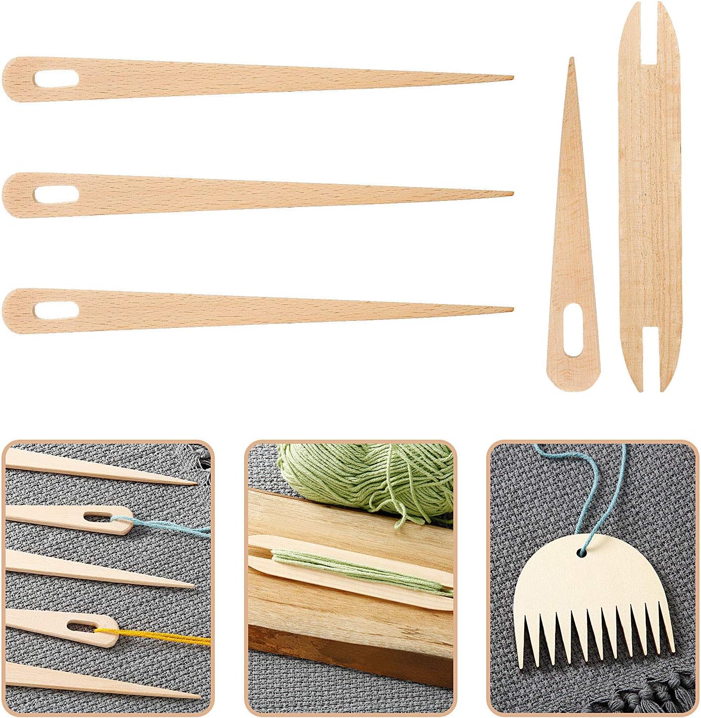 7-Delige Houten Weefset - Weefnaalden Weefspoel & Weefkam - Handweven DIY Gereedschap - Tapestry Wandtapijt Breien - Cadeau Breien Weven - Image 7