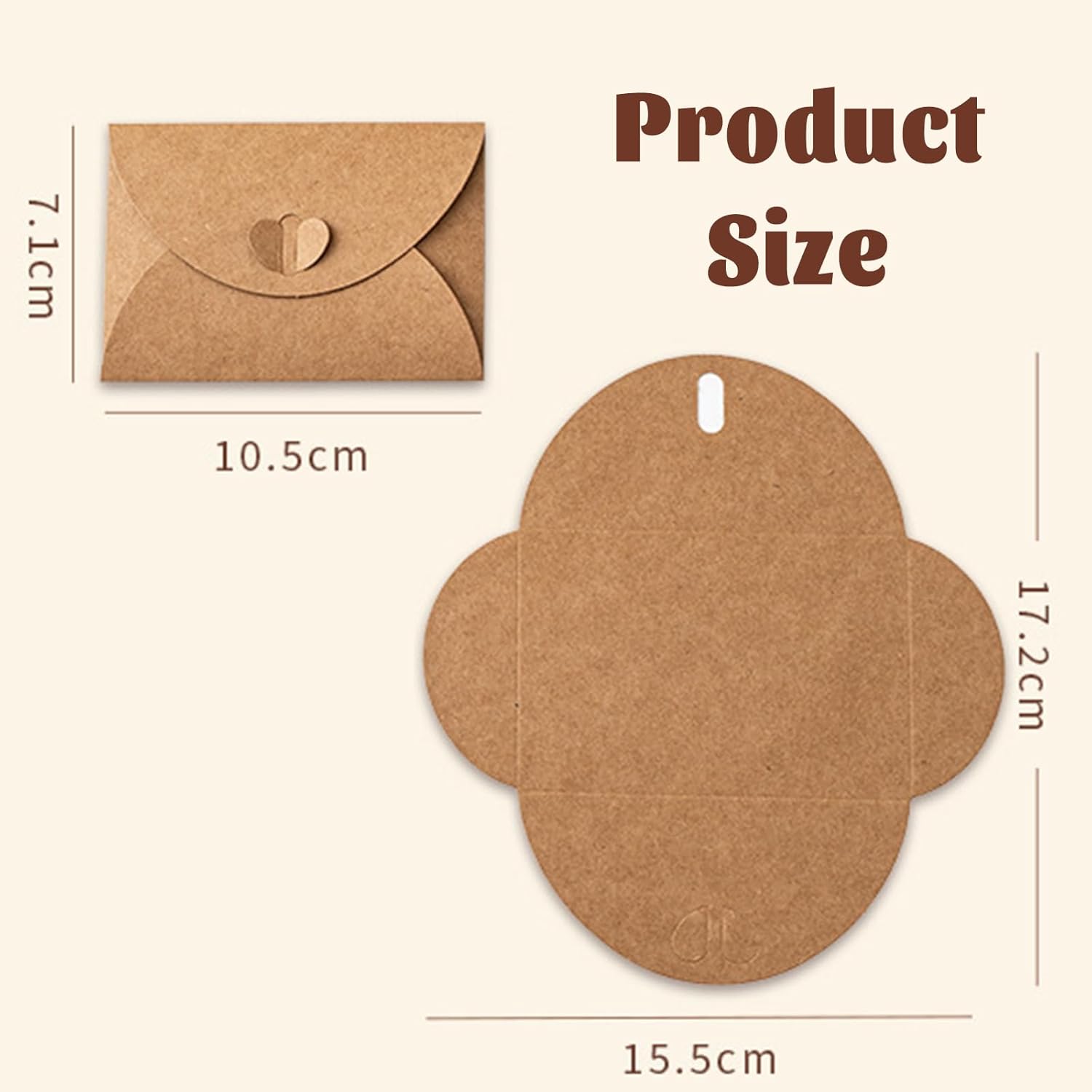 10 Pack Brown Kraft Paper Envelopes with Heart Closure 10.5x7 cm - Image 2