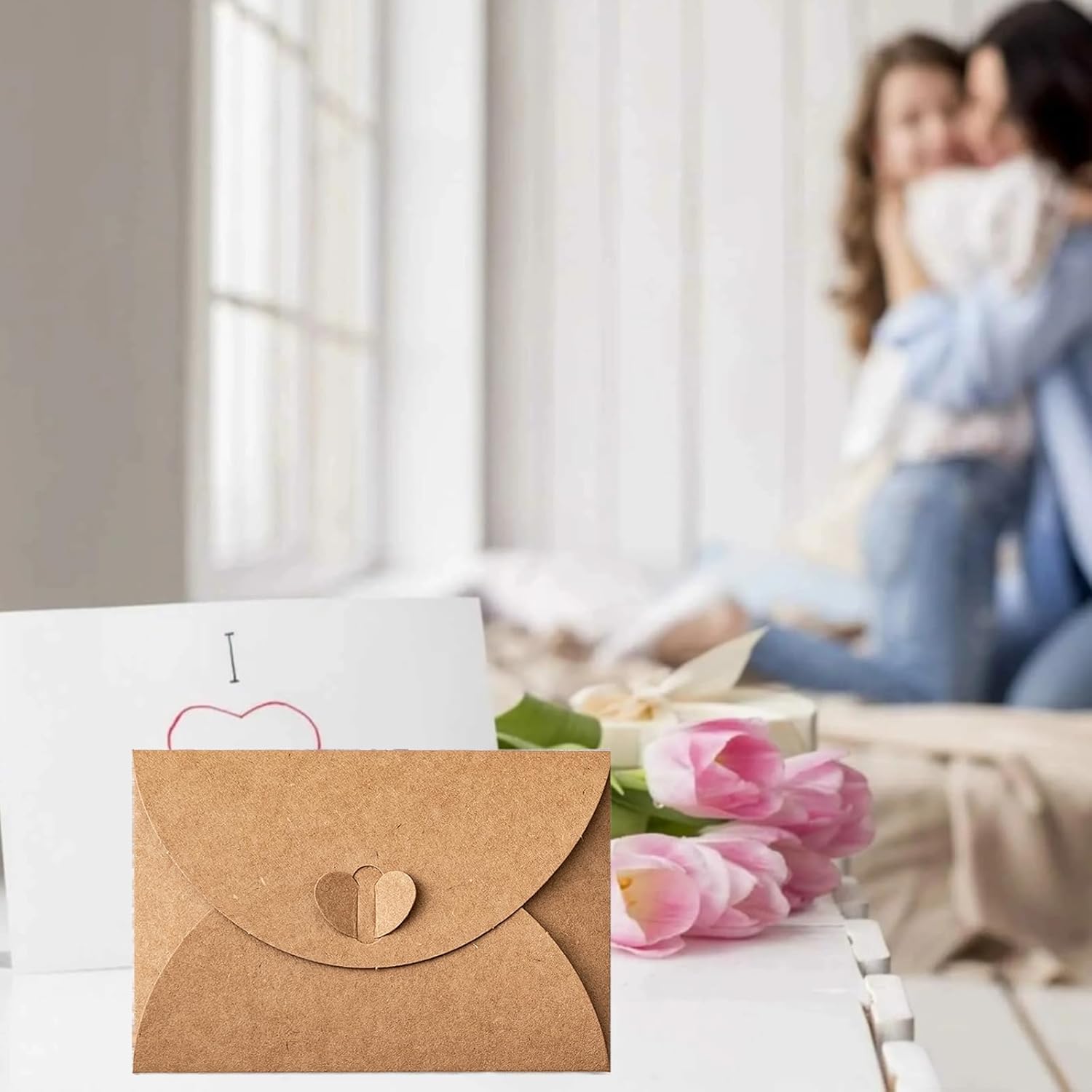 10 Pack Brown Kraft Paper Envelopes with Heart Closure 10.5x7 cm - Image 4