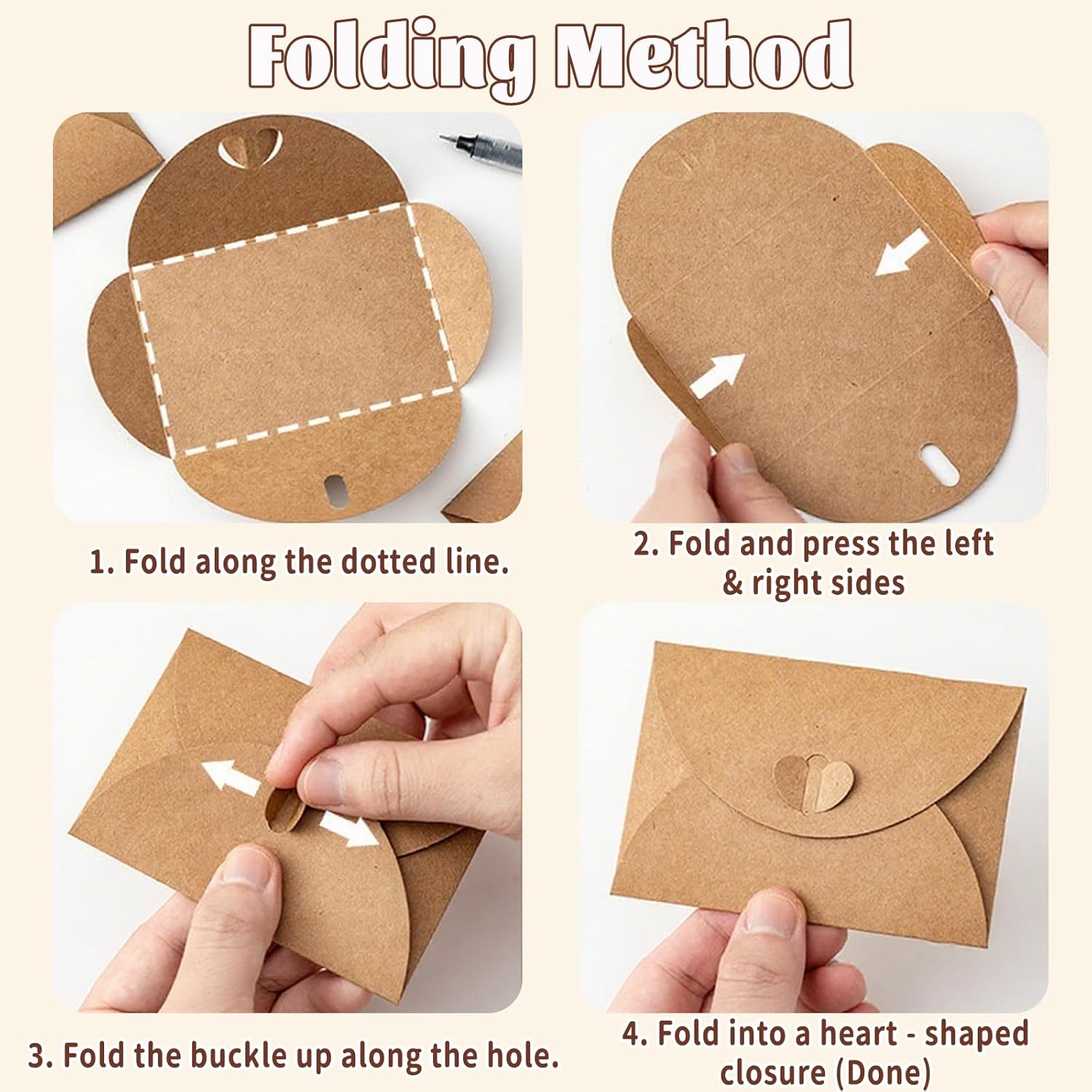 10 Pack Brown Kraft Paper Envelopes with Heart Closure 10.5x7 cm - Image 7