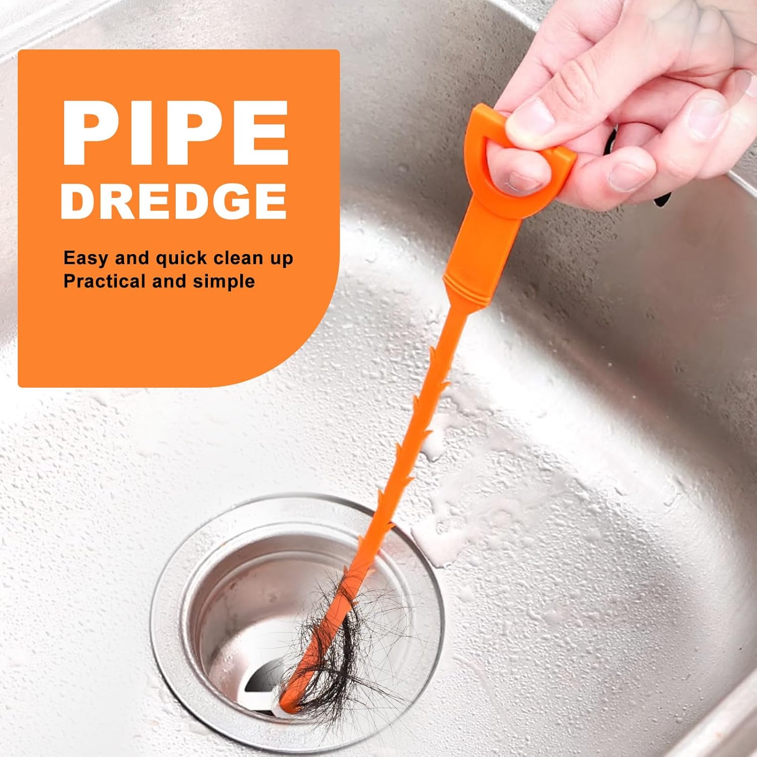 4 Pack Orange Drain Unblocker Flexible Reusable Hooks for Kitchen Bathroom Toilet Sink - Image 4