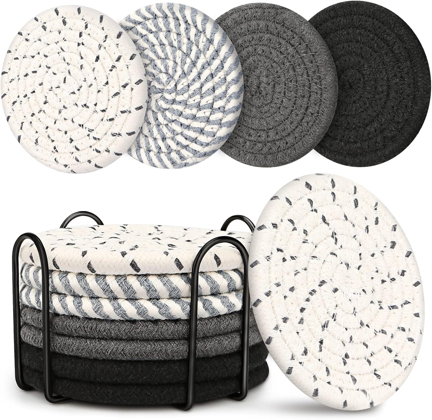 8-Piece Glass Coasters Set with Metal Holder 4 Colors Handmade Cotton Linen Heat Resistant Absorbent Kitchen Dining Table Gift - Image 1