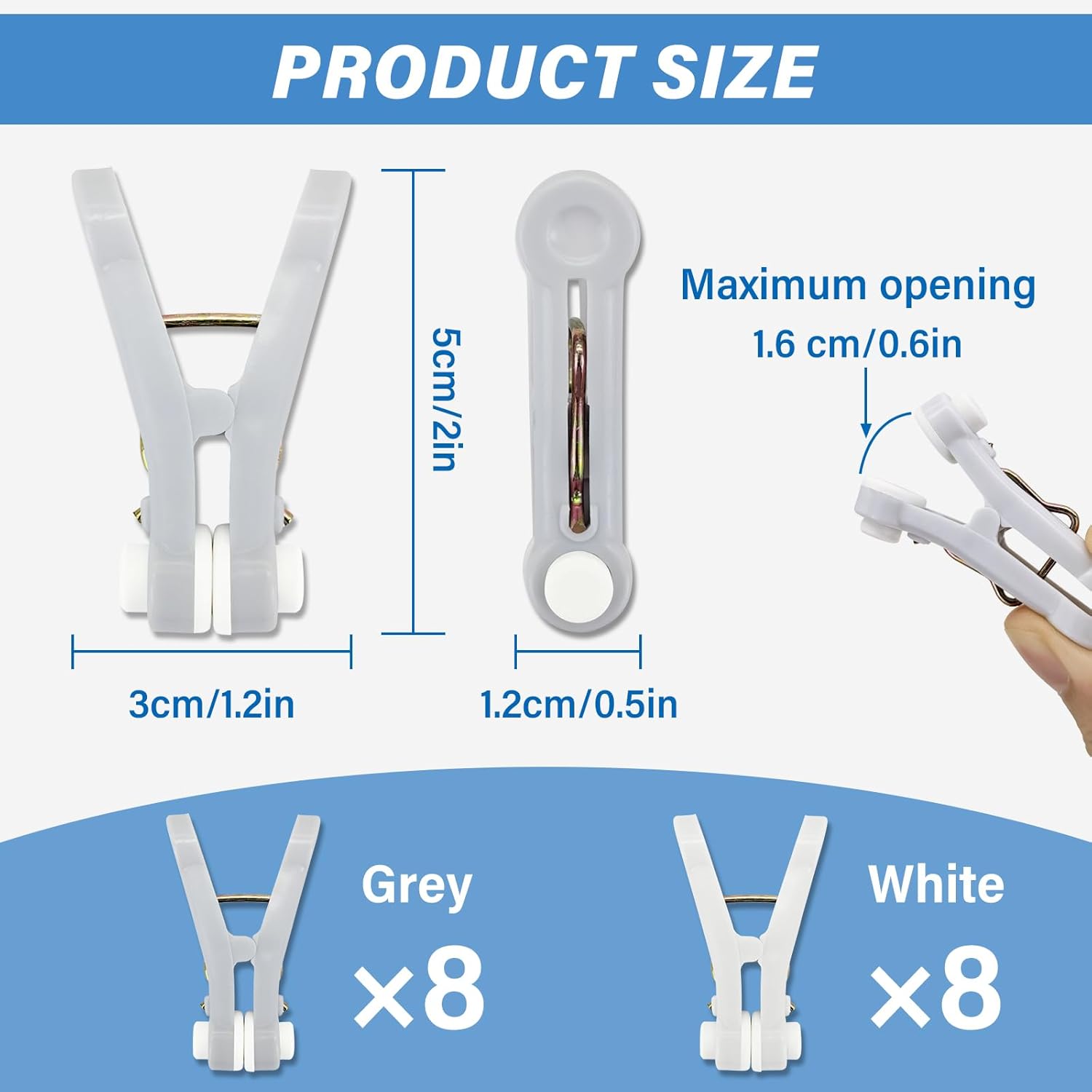 White and Grey Plastic Clothes Pegs - Multi-functional Small Clothespins for Clothing Bedding Socks Towels - Image 2