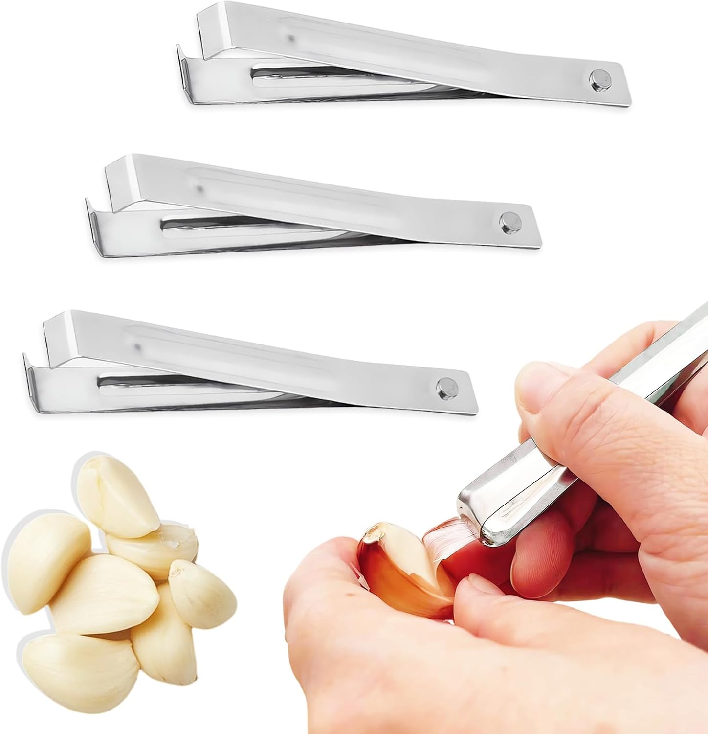 3-Piece Stainless Steel Garlic Peelers - Easy Garlic Skin Removal - Prevents Garlic Odor on Hands - Image 1