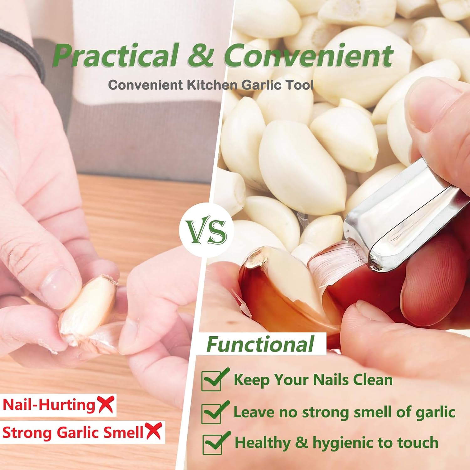 3-Piece Stainless Steel Garlic Peelers - Easy Garlic Skin Removal - Prevents Garlic Odor on Hands - Image 3
