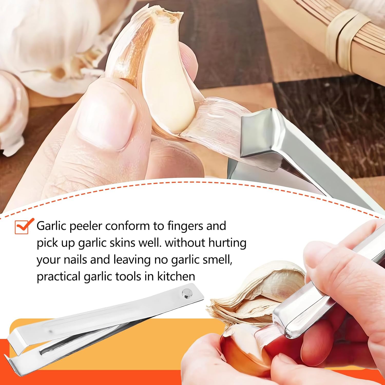3-Piece Stainless Steel Garlic Peelers - Easy Garlic Skin Removal - Prevents Garlic Odor on Hands - Image 4