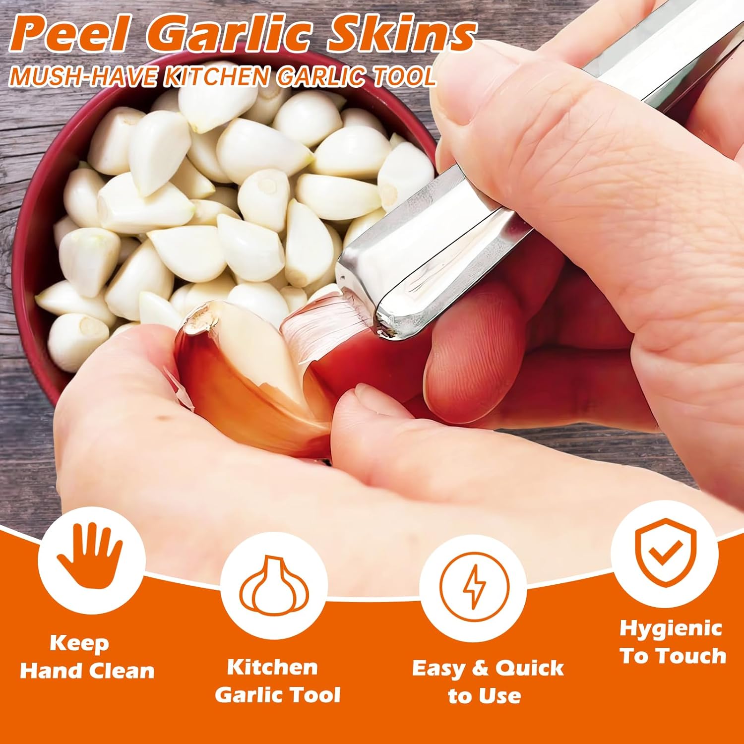 3-Piece Stainless Steel Garlic Peelers - Easy Garlic Skin Removal - Prevents Garlic Odor on Hands - Image 5