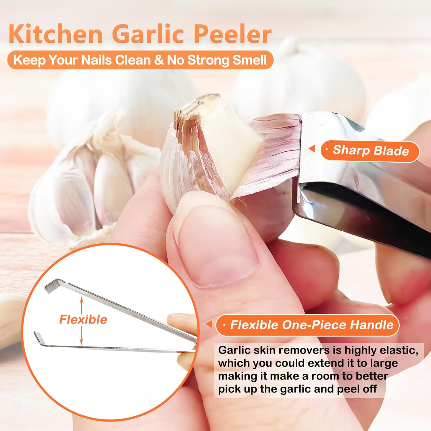 3-Piece Stainless Steel Garlic Peelers - Easy Garlic Skin Removal - Prevents Garlic Odor on Hands - Image 6