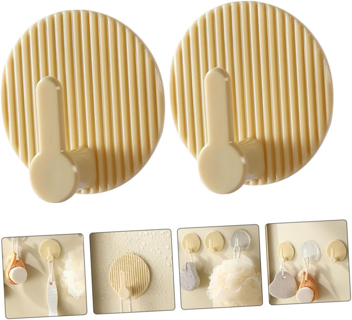 Self-Adhesive Wall Hooks 4 Pack Striped Design Beige for Bathroom Kitchen Bedroom - Image 4