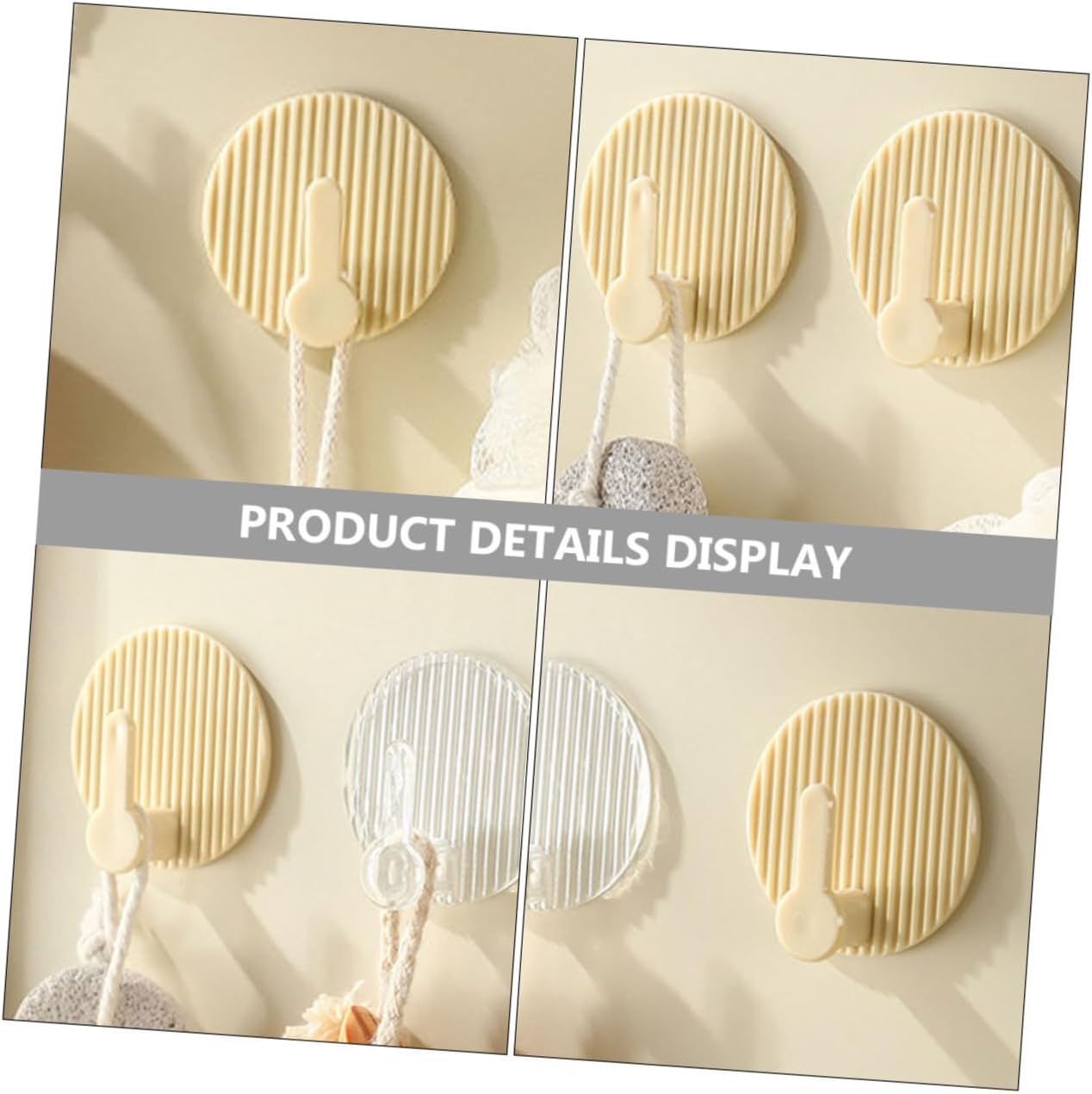 Self-Adhesive Wall Hooks 4 Pack Striped Design Beige for Bathroom Kitchen Bedroom - Image 5