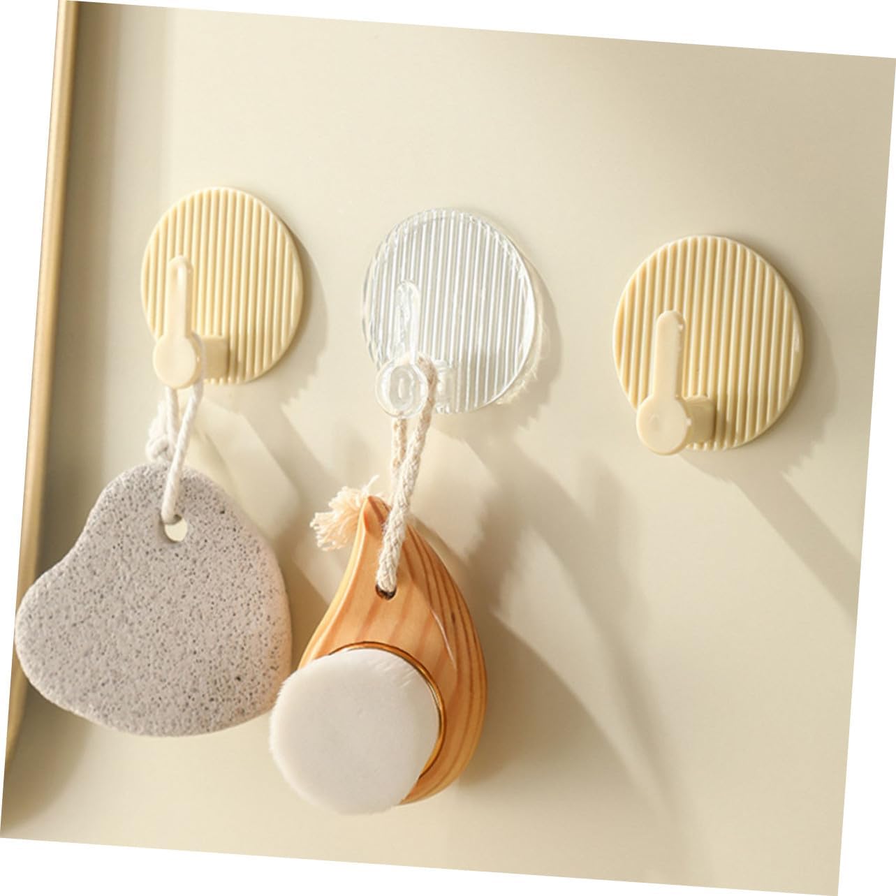 Self-Adhesive Wall Hooks 4 Pack Striped Design Beige for Bathroom Kitchen Bedroom - Image 6