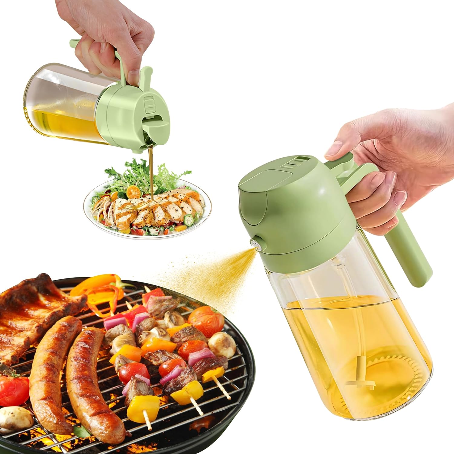 2-in-1 Olive Oil Spray & Pour Bottle 470ml Glass Dispenser for Cooking BBQ Kitchen - Image 1